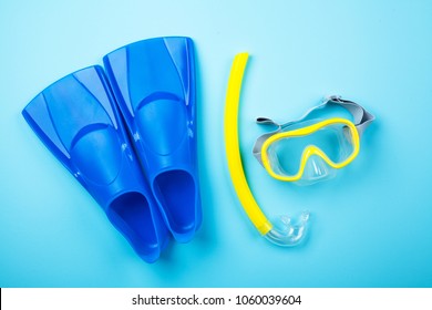 Blue Flippers On Color Background