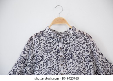 Blue Floral Blouse Isolated On White Background.