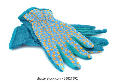 Blue floral gloves, isolated on white