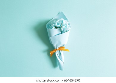 Blue Flower Bouquet On Blue Background