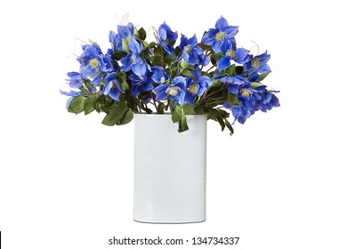 Blue Flowers In Vase Isolated On White