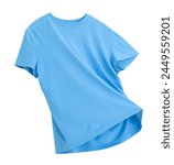 Blue flying t-shirt isolated on white. Single object. Clothing,casual clothes.