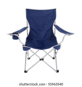 Blue Foldable Camping Chair With Silver Trim.