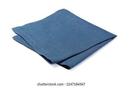 Blue folded fabric napkin on white background