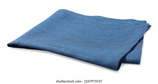 Blue folded fabric napkin on white background