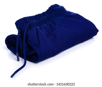 Blue folded sweatpants clothing on a white background isolation