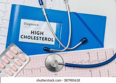 Blue folder with High LDL Cholesterol diagnosis.
