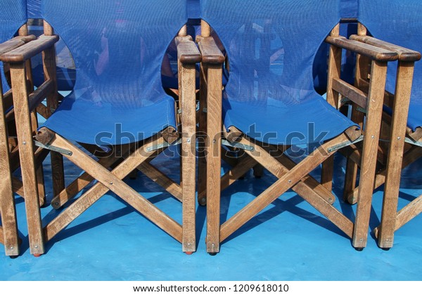 Blue Folding Chairs On Boat Stock Photo Edit Now 1209618010