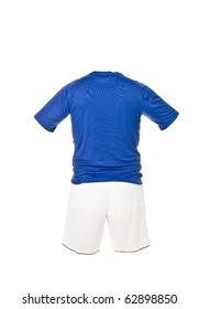 Blue Football Shirt With White Shorts Isolated On White Background