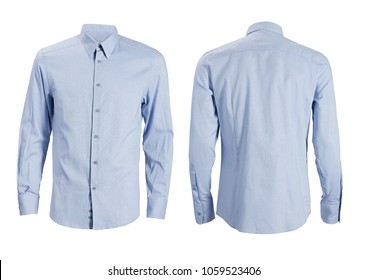 Blue formal shirt with button down collar isolated on white