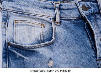 Blue Front Jeans Pocket, Modern Jeans Close-up

