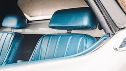 Blue Front Seat Of A Classic American Sportscar