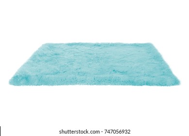 Blue Furry Carpet. Isolated On White