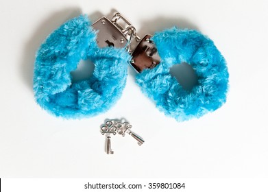 Blue Fuzzy Handcuffs With Keys