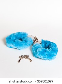 Blue Fuzzy Handcuffs With Keys