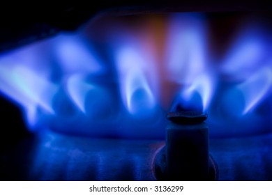 Blue Gas Flame Close Up