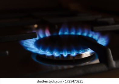 Blue Gas Flame Close Up On The Gas Stove