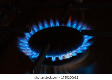 Blue Gas Flame Close Up On The Gas Stove