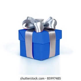 Blue Gift Box With Silver Ribbon