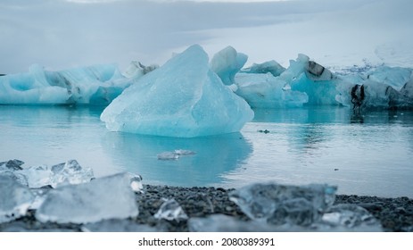 Blue Glacial Ice Floating In The Jokulsarlon Lagoon, Vatnajokull National Park, Iceland