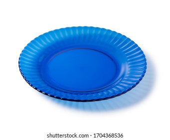 Blue Glass Plate Placed On White Background