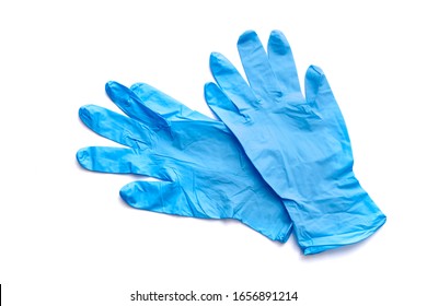 Blue glove for health protection isolated on white background.