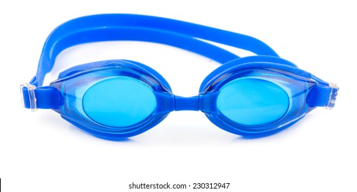 Blue Goggles For Swim On White Background 