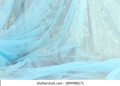 Blue   gold vintage tulle chiffon texture background
