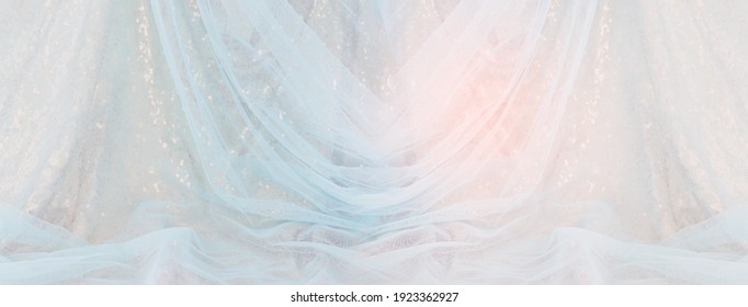 Blue   gold vintage tulle chiffon texture background