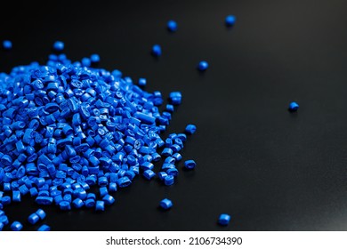 blue granules of polypropylene, polyamide. Background. Plastic and polymer industry. Microplastic products.