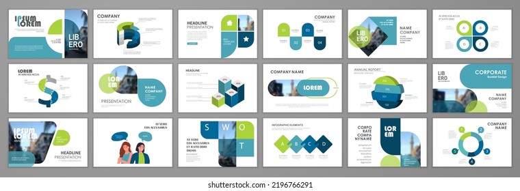 Blue and green abstract presentation slide templates. Infographic elements template  set for web annual report brochure, business flyer leaflet marketing and advertising template. Vector Illustration - Shutterstock ID 2196766291