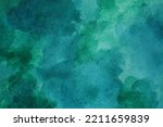  Blue green abstract watercolor. Art background for design. Daub, spot, stain.                              
