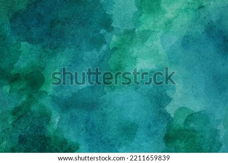  Blue green abstract watercolor. Art background for design. Daub, spot, stain.                              
