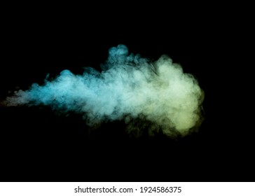 Blue And Green Colored Cloud Of Smoke. Isolated On Black. 