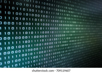 Blue green Computer screen with binary code background for technology concept.