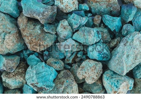 Blue green copper (Cu) oxide ore.  Background concept. Mining.