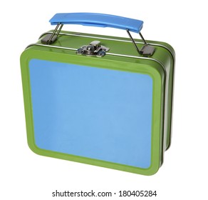 Blue And Green Metal Tin Lunchbox On White 