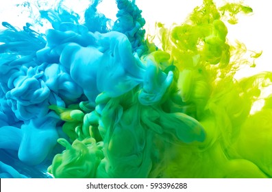 Blue and green paint splash isolated on white background