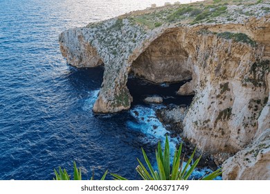 Blue Grotto, Malta, cliff and sea side, lagoon in europe