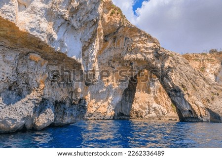 Blue Grotto in Malta.  The sea cave is located near Wied iż-Żurrieq south of Żurrieq in the southwest of the island of Malta.