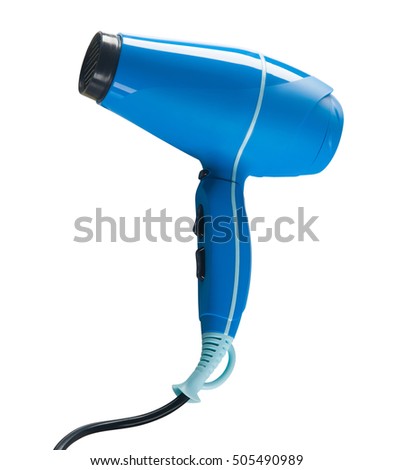 blue hair dryer isolated on white background