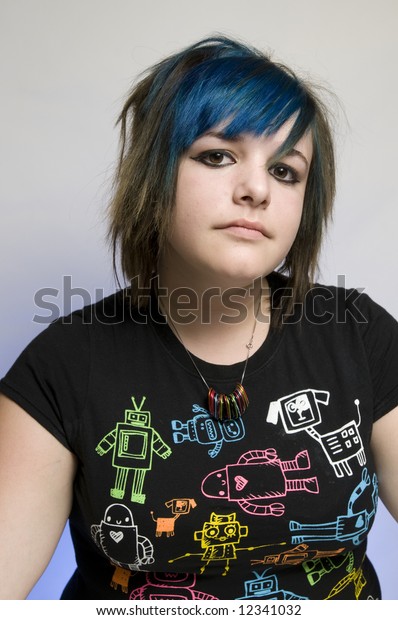 Blue Hair Teen Girl Emo Gothic Stock Photo Edit N