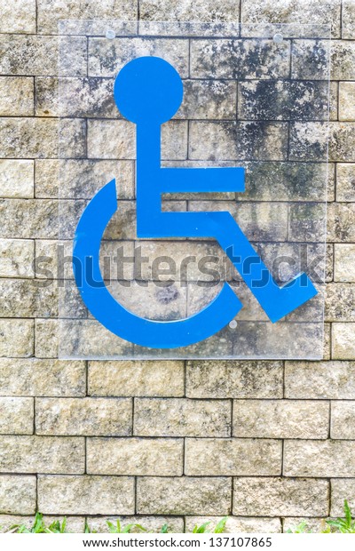 Blue Handicap sign in\
garden