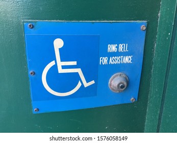 Blue Handicapped Sign With Wheel Chair Icon - Ring Bell For Assistance