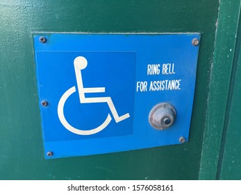 Blue Handicapped Sign With Wheel Chair Icon - Ring Bell For Assistance