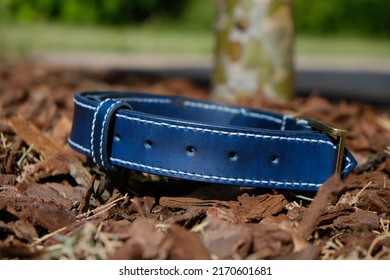 Blue Handmade Hand Painted Hand Stitched Full Grain Leather Belt For Jeans