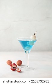 Blue Hawaii  Cocktail Or Blue Lagoon With Lychee Berry, With Blue Curacao Liqueur, Vodka And Soda.