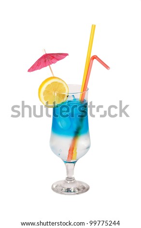Blue Hawaiian cocktail isolated on white