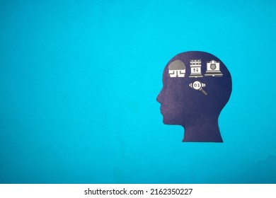 blue head with network data loading icon on blue background, safe data creative minimal concept