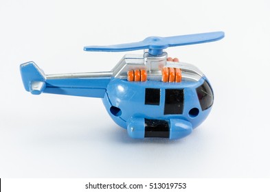 Blue Helicopter Mini Chopper Plastic Toy For Cop  On White